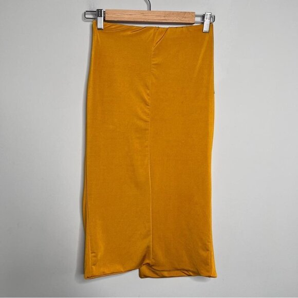 Fashion Nova Womens Size Medium Looking Amazing Skirt Mustard Midi NEW High Slit - Picture 3 of 11